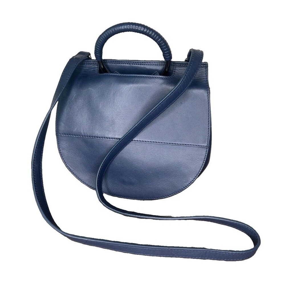 Kooba Navy Blue Firm Leather Semi Circular Saddle Crossbody Foldover Bag